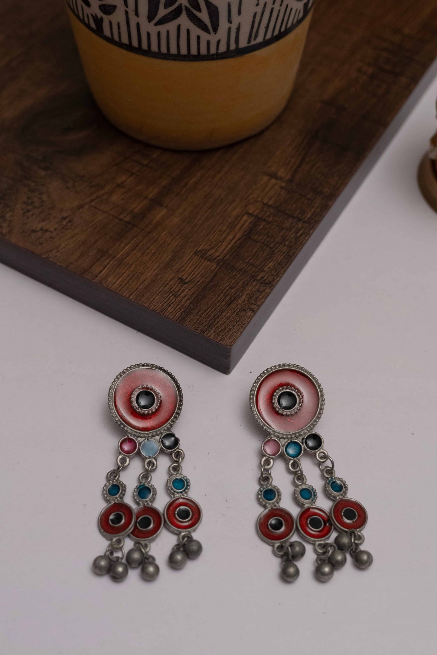 Oxidised Meena Choker with Dangling Beads