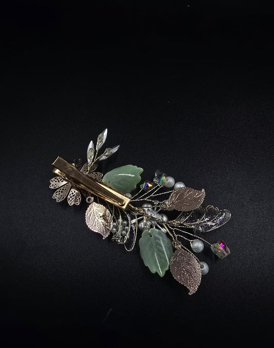 "Emerald Bloom" Filigree Pearl Hair Clip