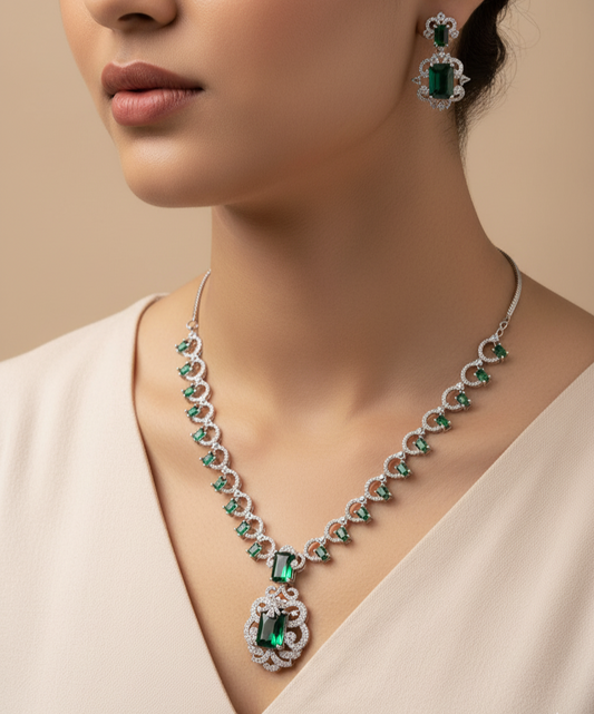 Emerald Elegance AD Stone Necklace