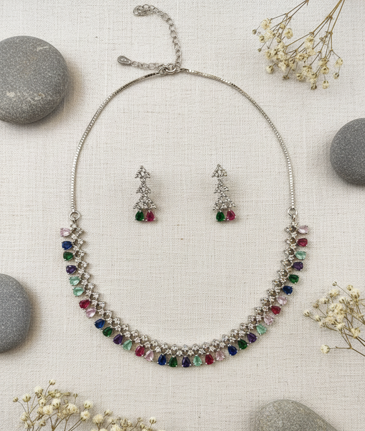 Teardrop AD Stone Necklace Set
