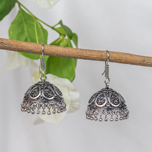 Oxidised Jhumka Earrings with Teardrop Pattern