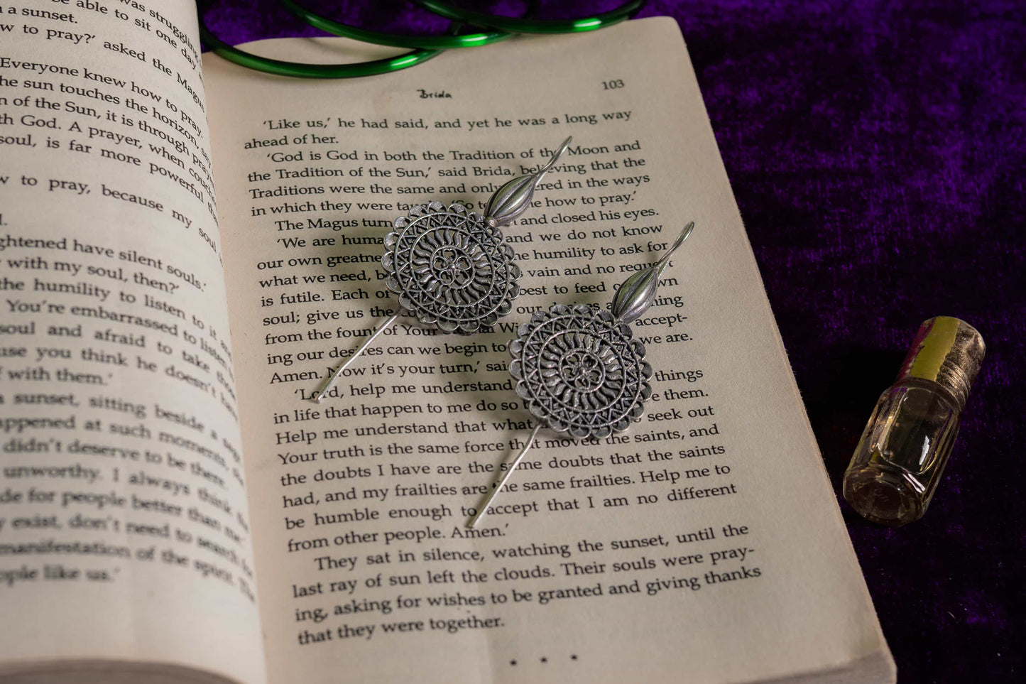 German Silver Mandala-Inspired Filigree Drop Earrings