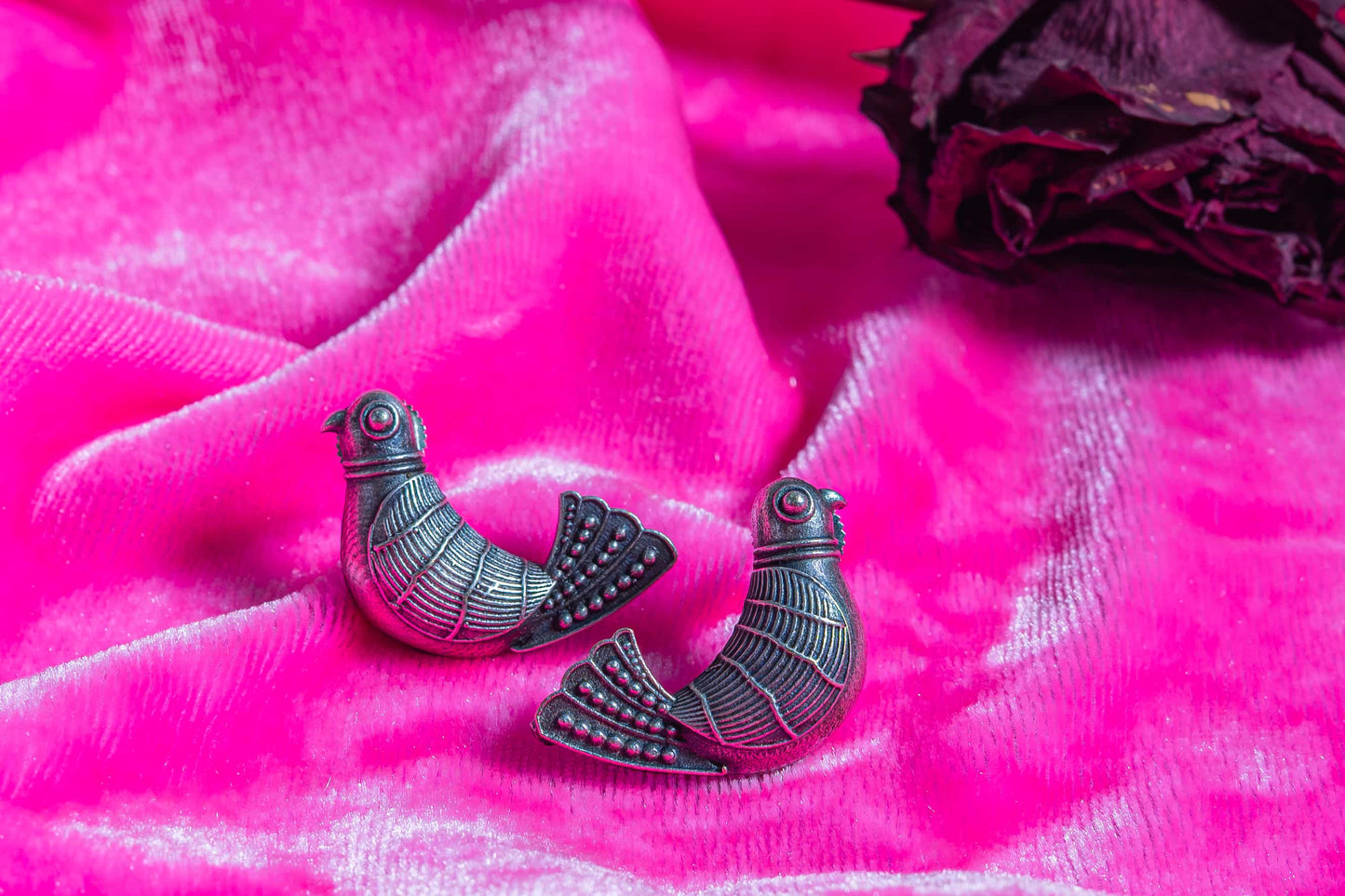 German Silver Folk Dove Earrings