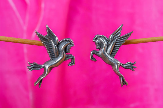 German Silver Pegasus-Inspired Winged Horse Earrings