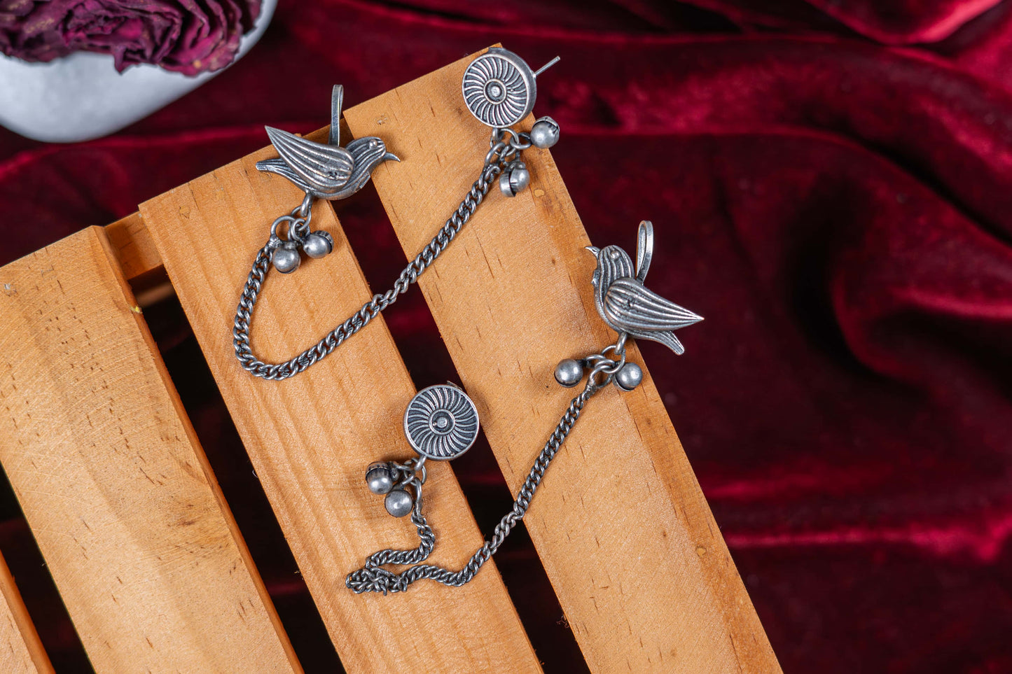 German Silver Songbird Chain-Linked Earrings