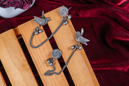 German Silver Songbird Chain-Linked Earrings