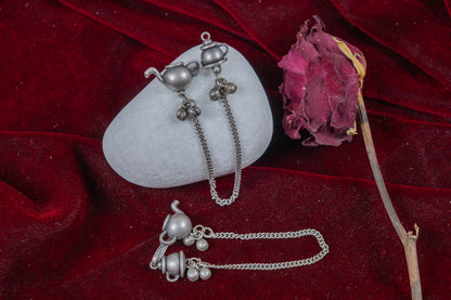 German Silver Miniature Chained Teapot Earring