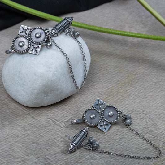 German Silver Earring with Geometric Disc and Cross Motifs