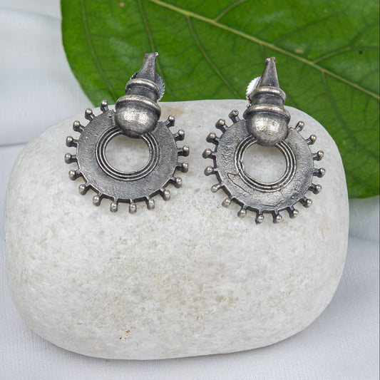 German Silver Hoop Earring with Sun Disc