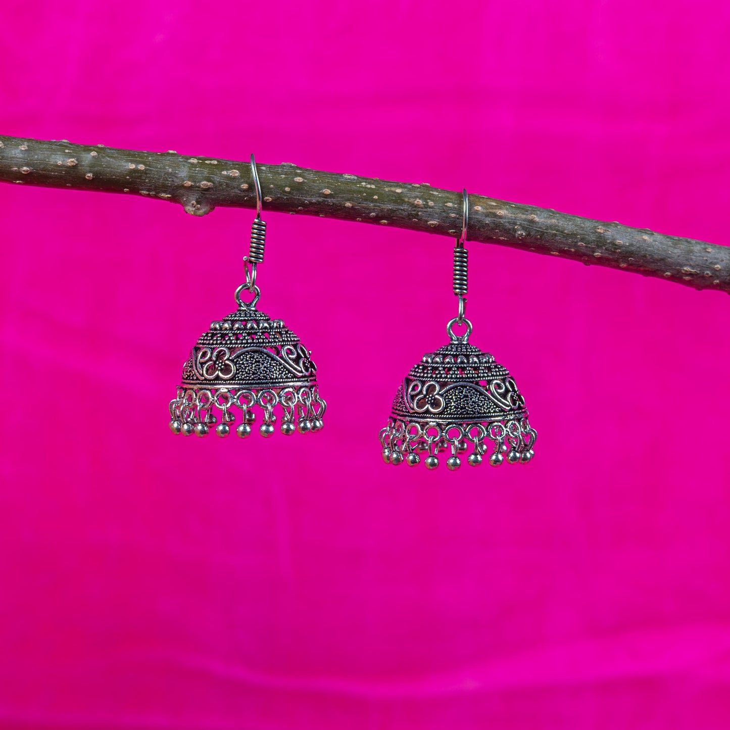 German Silver Earring Jhumka with Dangling Beads