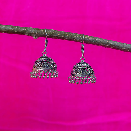 German Silver Earring Jhumka with Dangling Beads