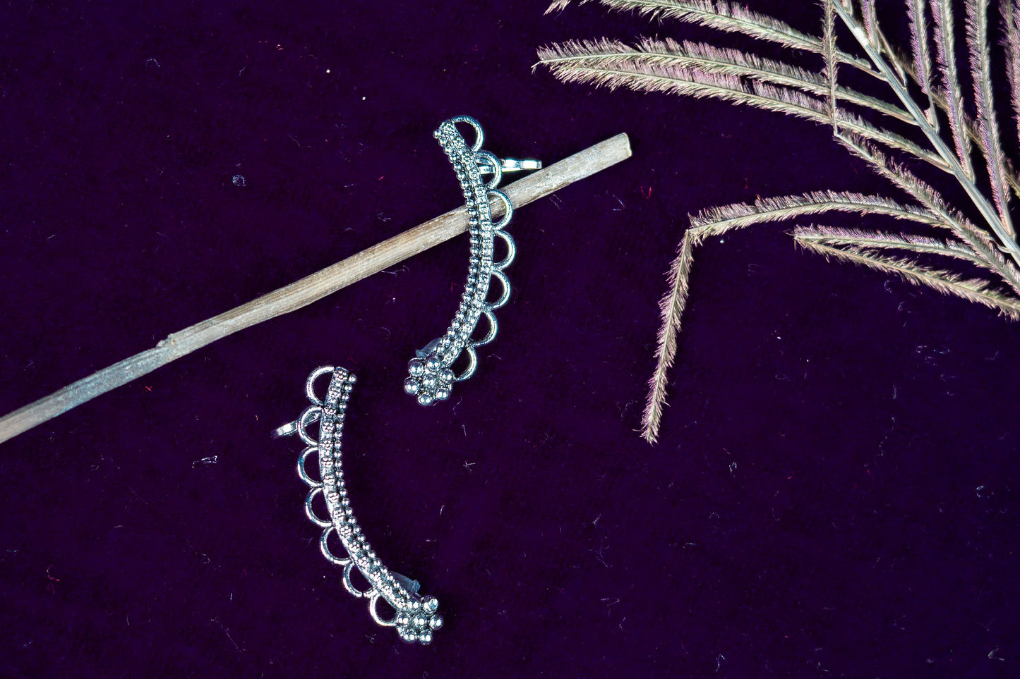 Oxidised Earrings with Beadwork and Petal Motif