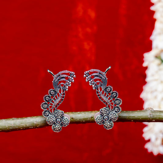 Oxidised Earrings with Flower Motif & Intricate Work