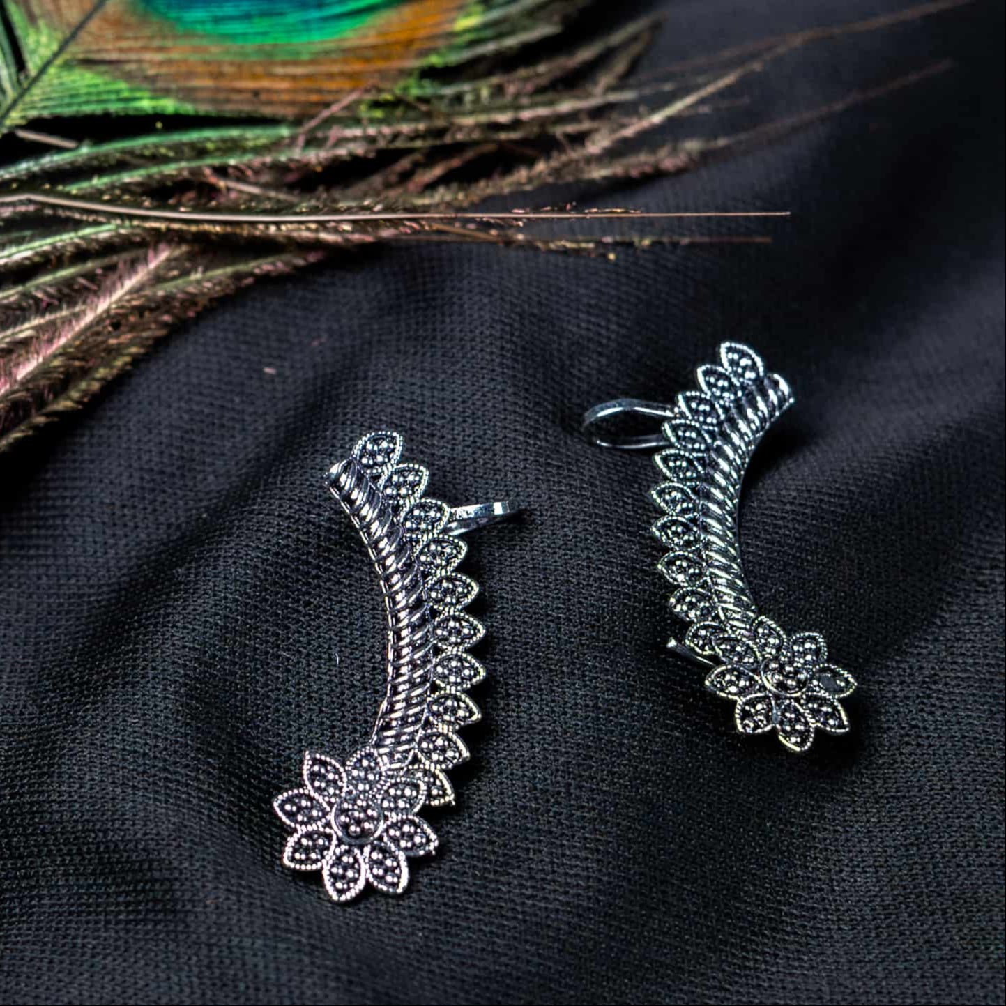 Oxidised Floral Cuff Earing