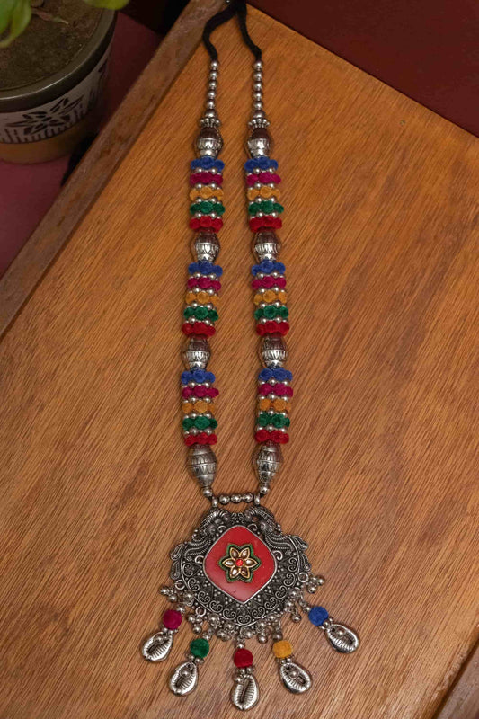 Oxidised Floral Charm with Dangling Silver Kodi