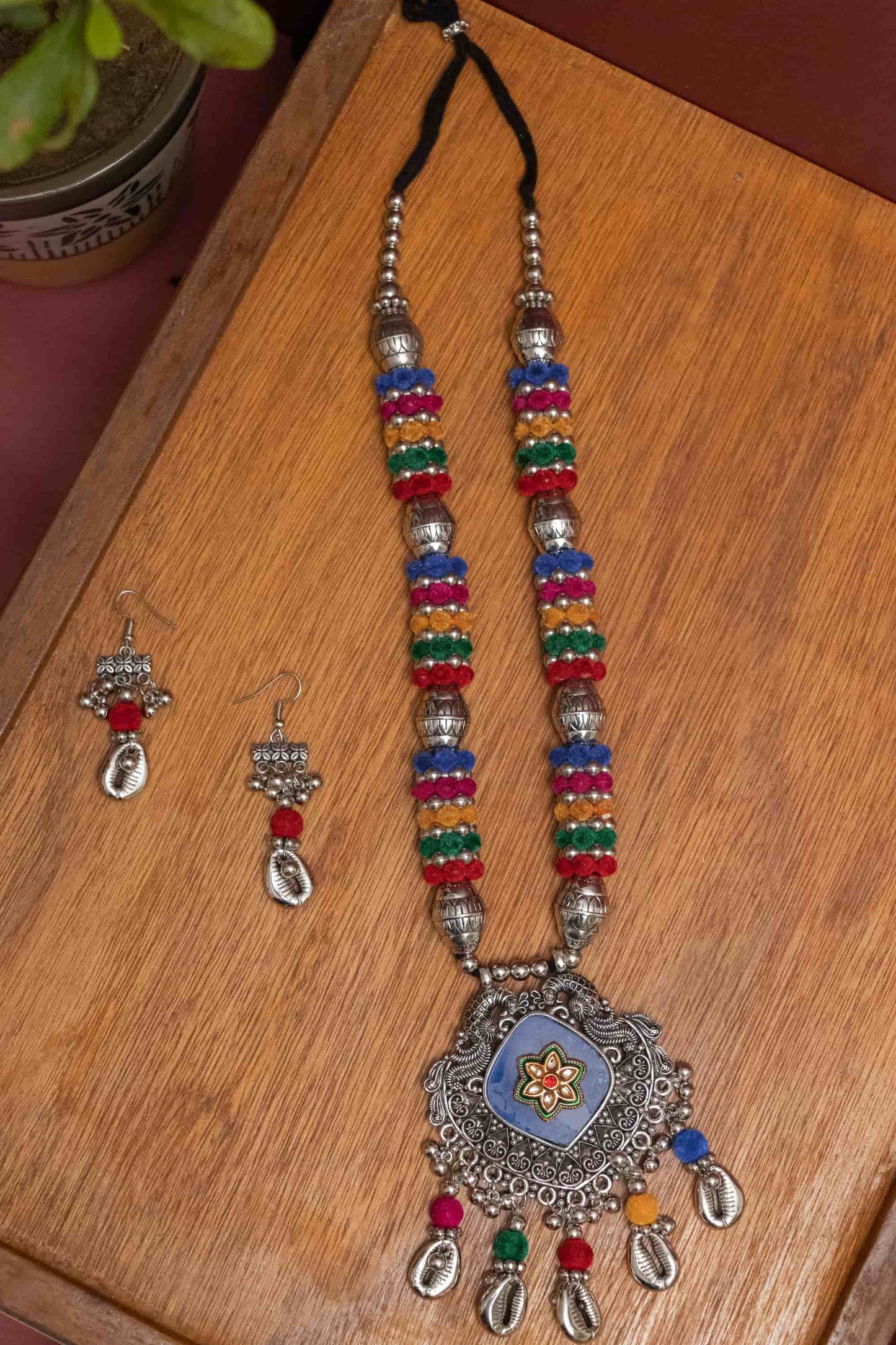 Oxidised Floral Charm with Dangling Silver Kodi