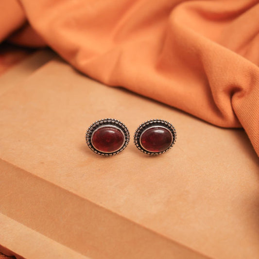 Oxidise Silver Oval Multicolor Gem Stud Earrings (Pack Of 12)