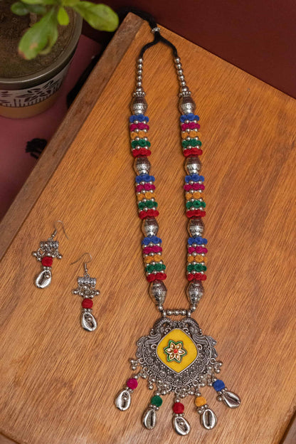 Oxidised Floral Charm with Dangling Silver Kodi