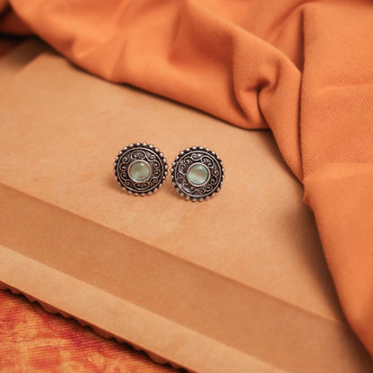 Oxidised Earrings with Filigree Spirals & Multicolor Cabochons (Pack Of 12)