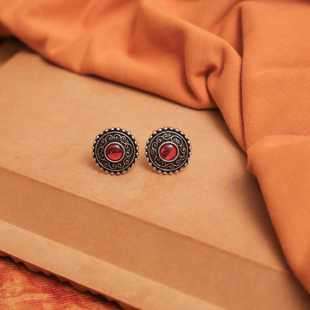 Oxidised Earrings with Filigree Spirals & Multicolor Cabochons (Pack Of 12)