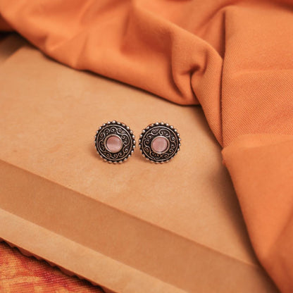 Oxidised Earrings with Filigree Spirals & Multicolor Cabochons (Pack Of 12)