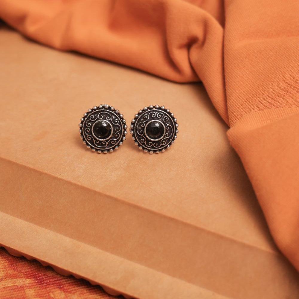 Oxidised Earrings with Filigree Spirals & Multicolor Cabochons (Pack Of 12)