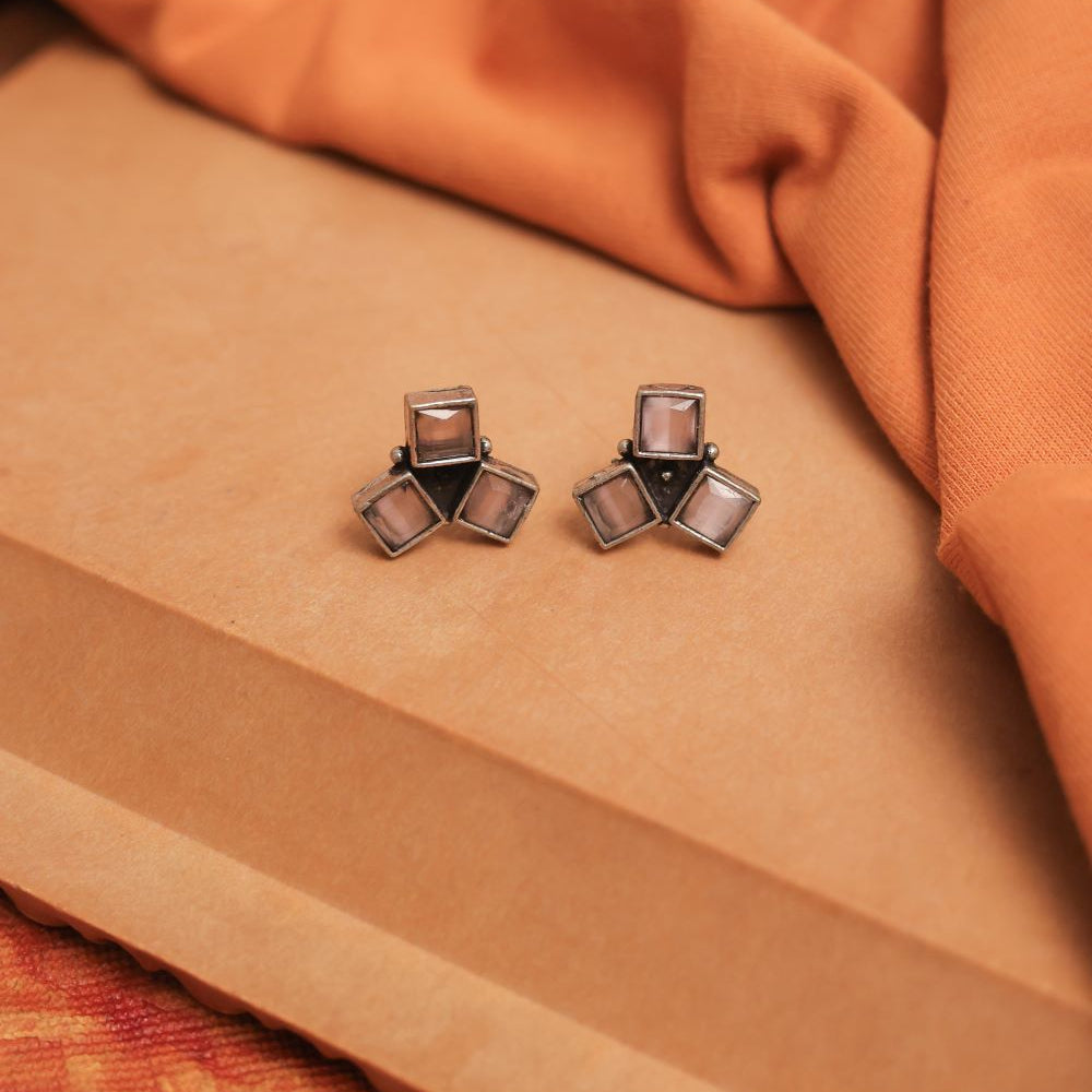 Multicolor Oxidised Tri-Gem Stud Earrings (Pack Of 12)