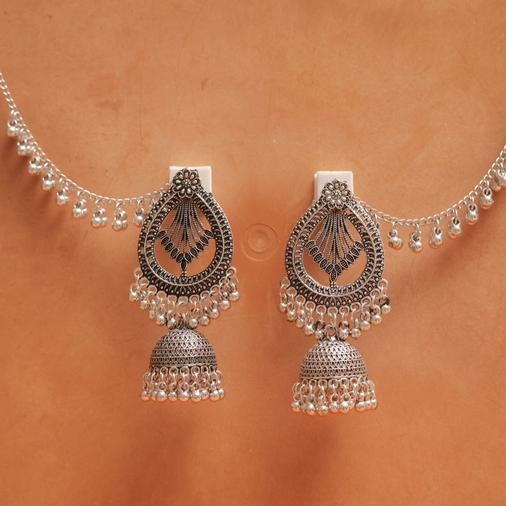 Oxidised Leaf Teardrop Earring with Jhumka Dangles