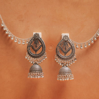 Oxidised Leaf Teardrop Earring with Jhumka Dangles