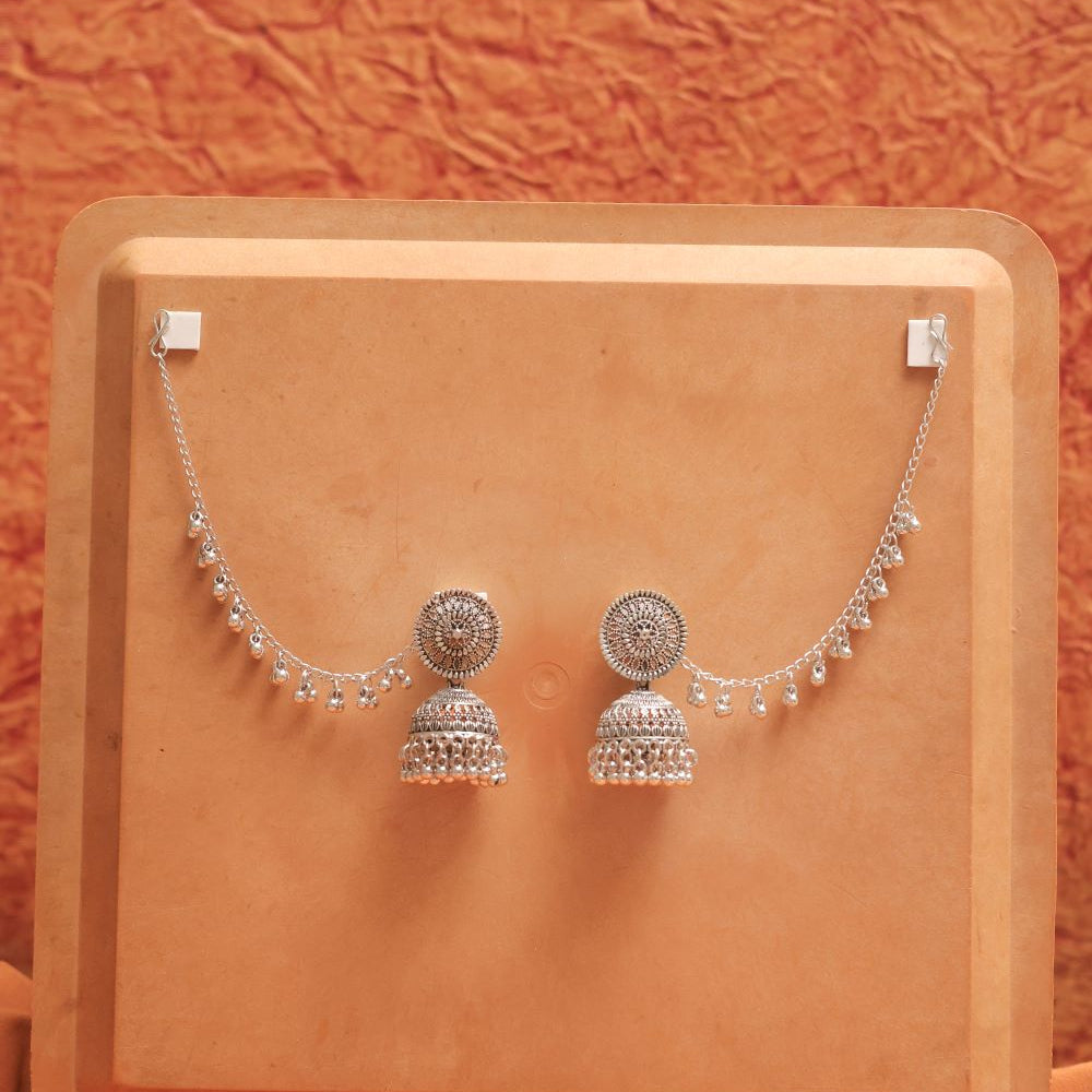 Oxidised Floral Round Earrings with Jhumka Dangles