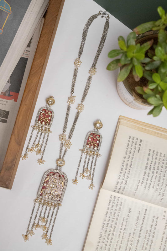 German Silver Chain Pendant with Floral Beads