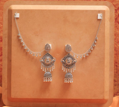 Oxidised Earrings with Teardrop Goddess Motif & Jhumka Drops