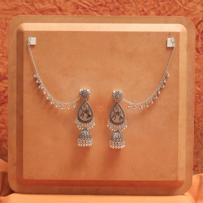 Oxidised Earrings with Teardrop Raas Leela Motif & Jhumka Dangles