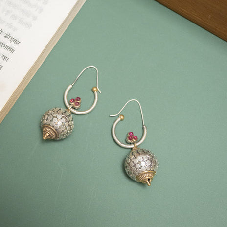 German Silver Hoop Earrings with Honeycomb Globe Danglers