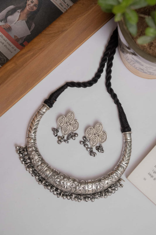 German Silver Choker with Dangling Beads