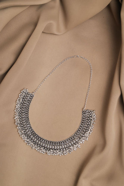 Oxidised Silver Choker with Pearl Dangling