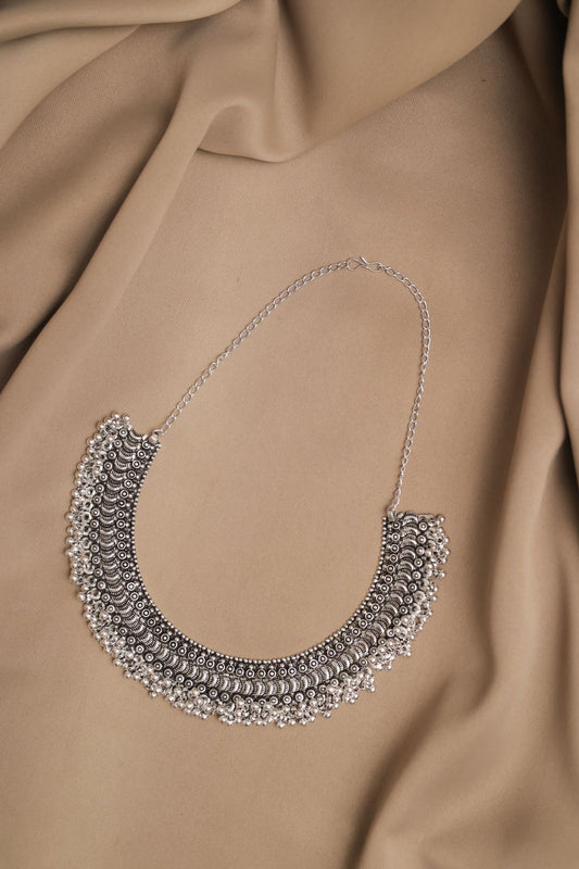 Oxidised Silver Choker with Pearl Dangling