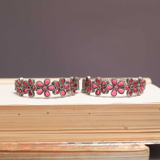 German Silver Kada with Multicolor Cabochon Flowers