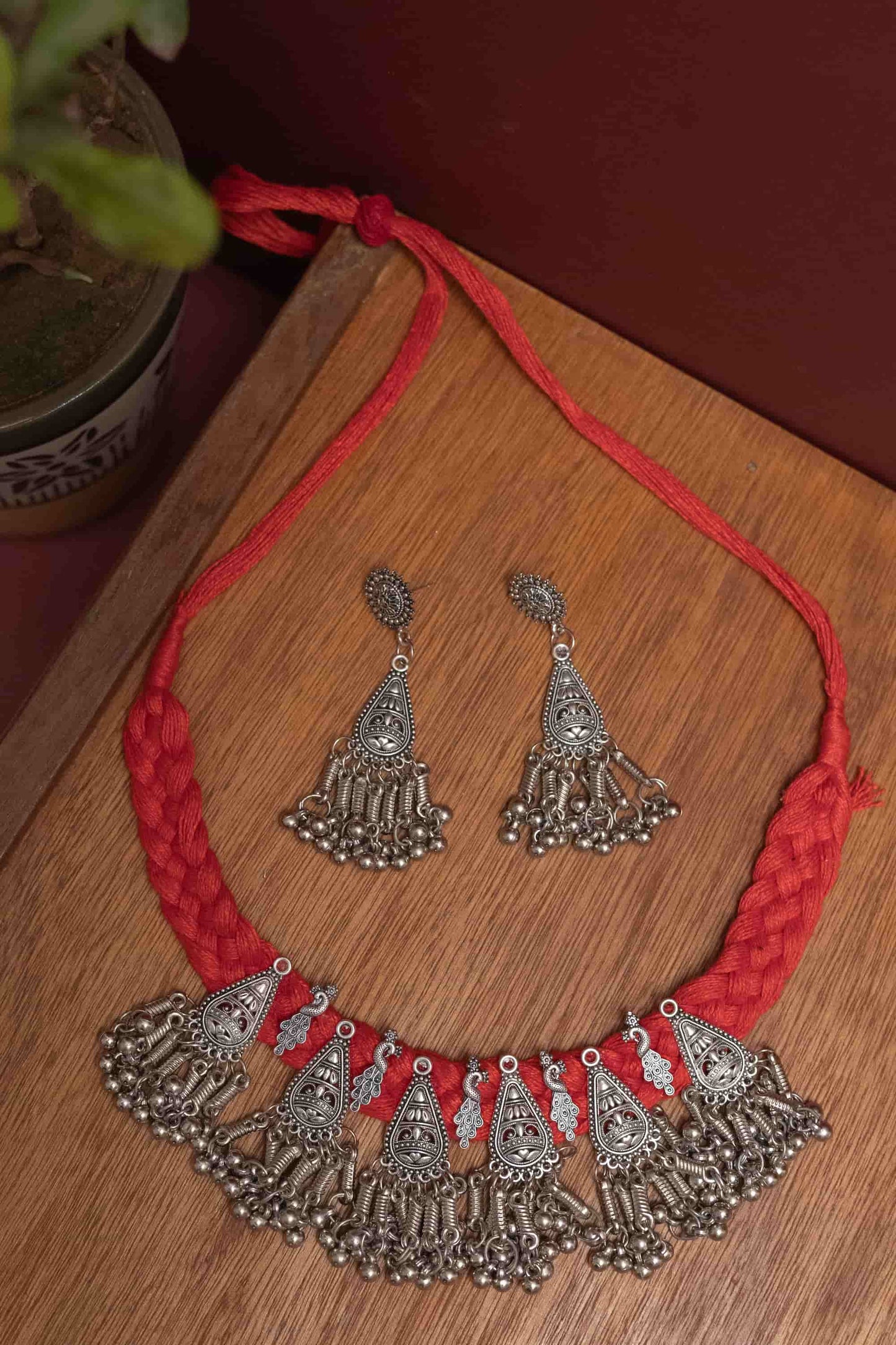 Oxidised Choker with Dangling Silver Beads