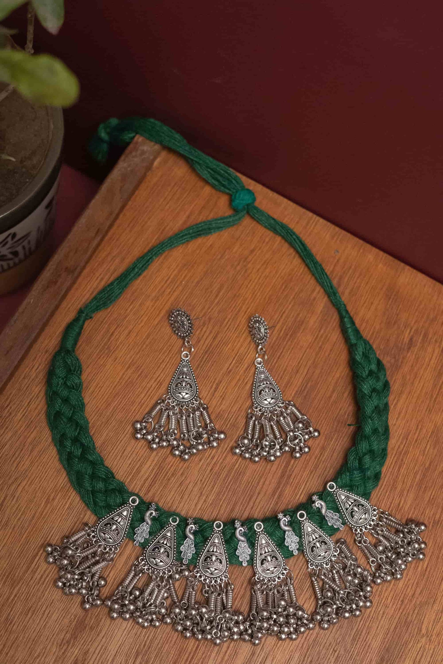 Oxidised Choker with Dangling Silver Beads