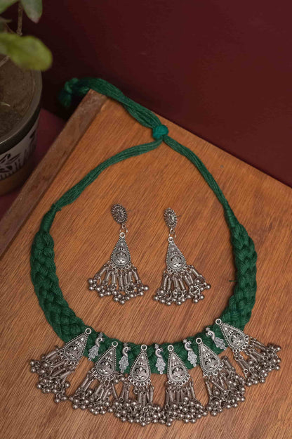 Oxidised Choker with Dangling Silver Beads