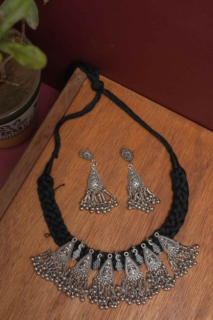 Oxidised Choker with Dangling Silver Beads