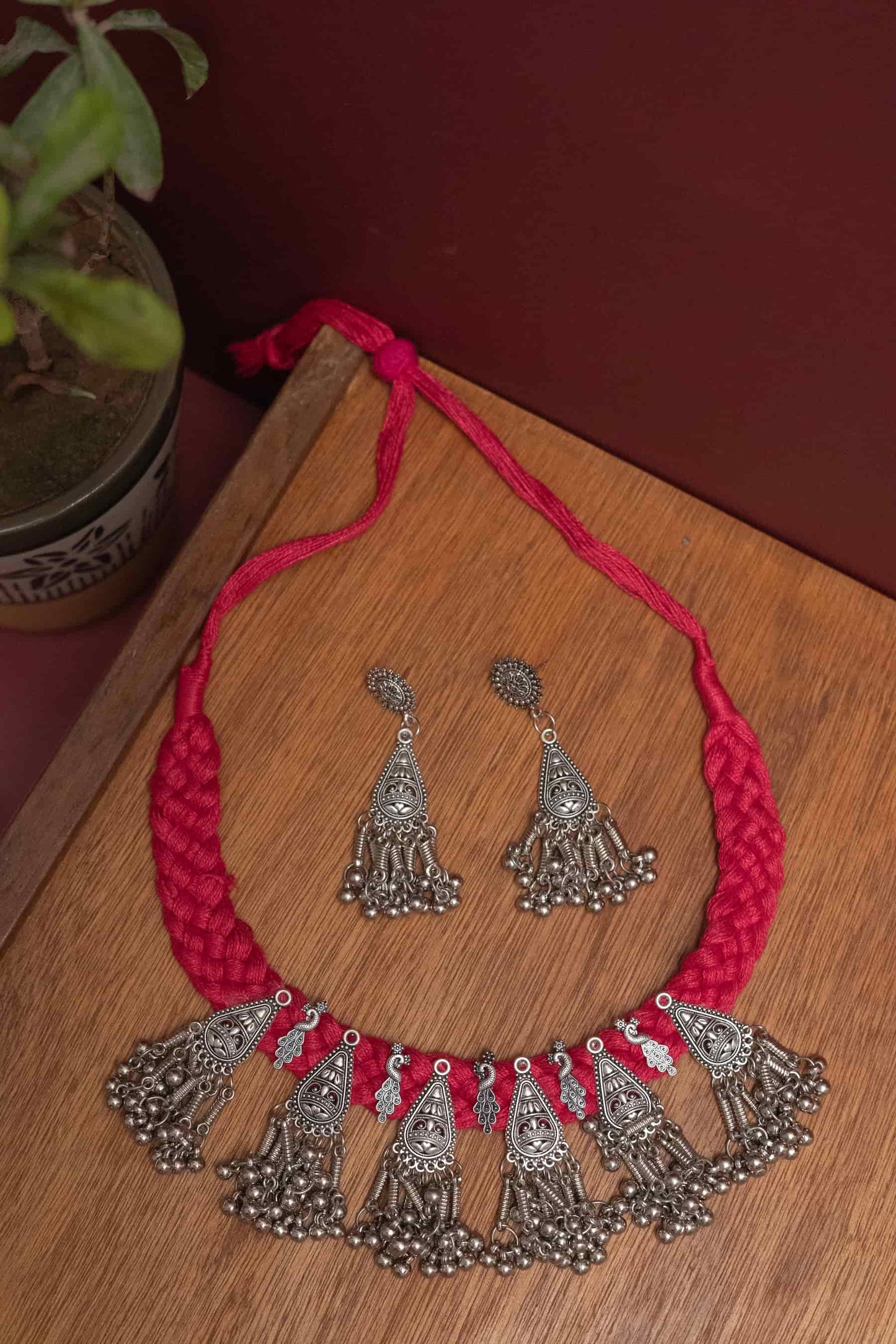 Oxidised Choker with Dangling Silver Beads