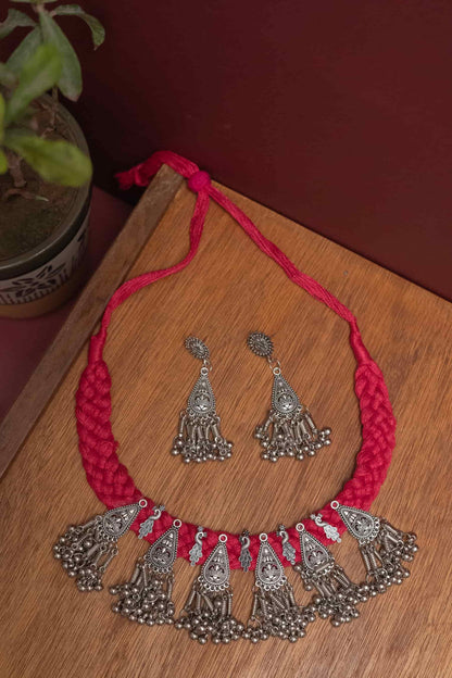 Oxidised Choker with Dangling Silver Beads