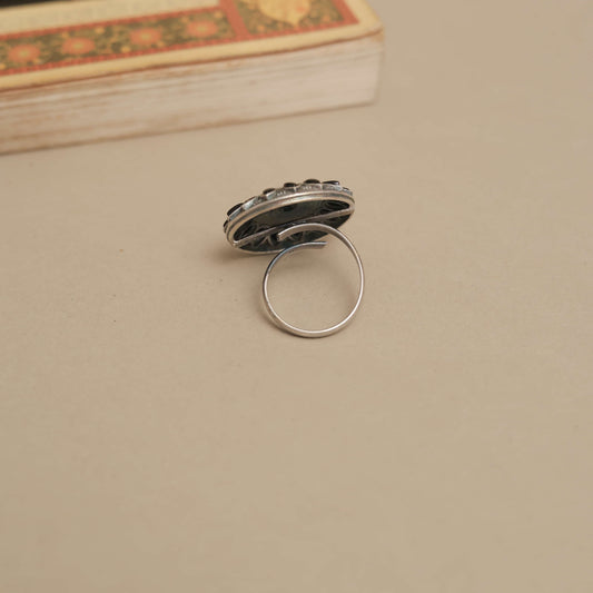 German Silver  Mandala Design Ring with Multicolor Petal Cabochons