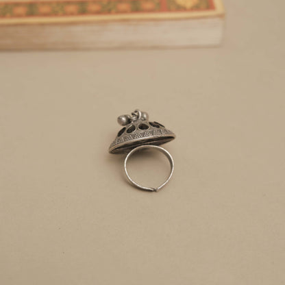 German Silver Ring with Dangling Beads and Colored Petals