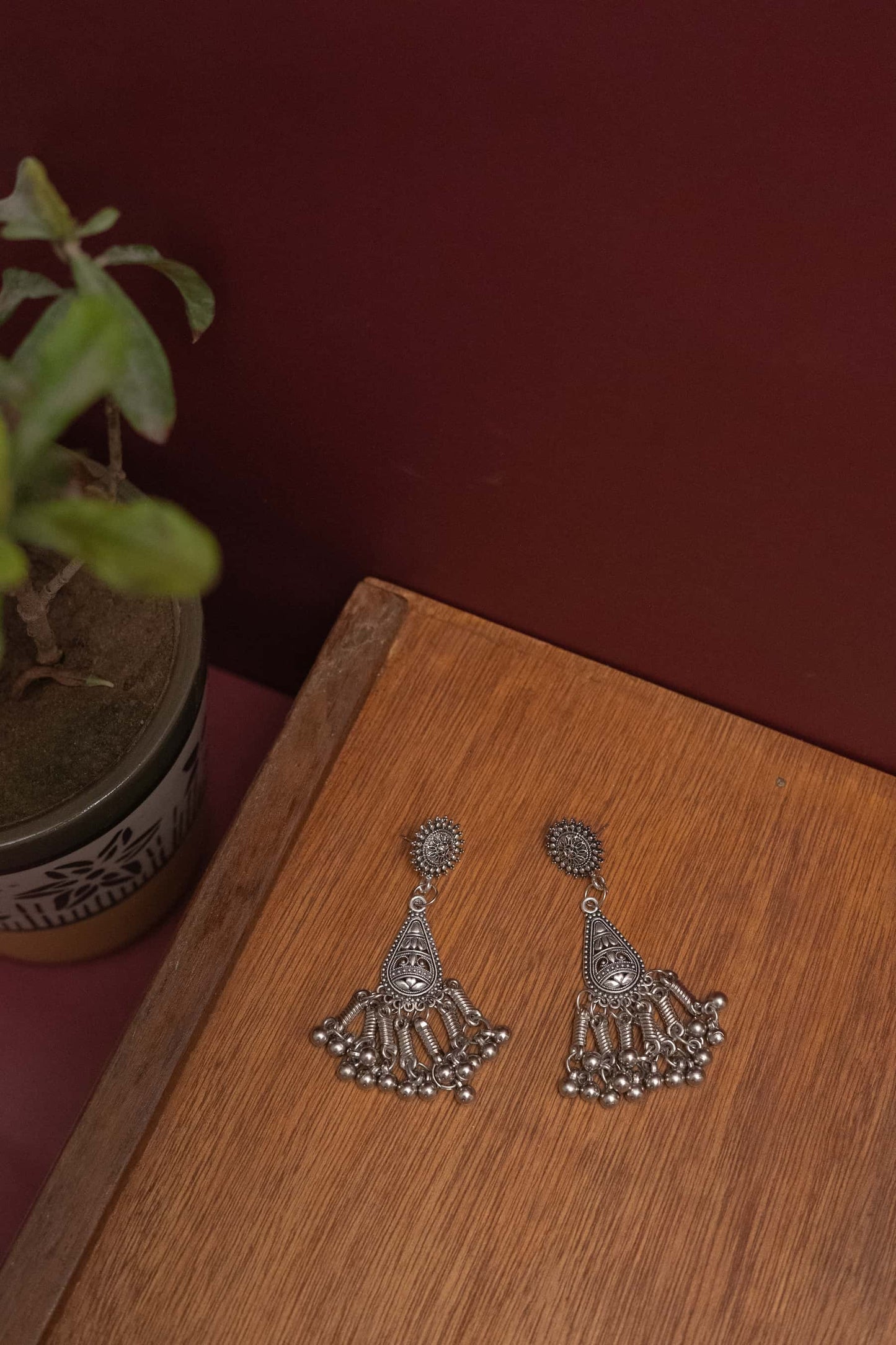 Oxidised Choker with Dangling Silver Beads