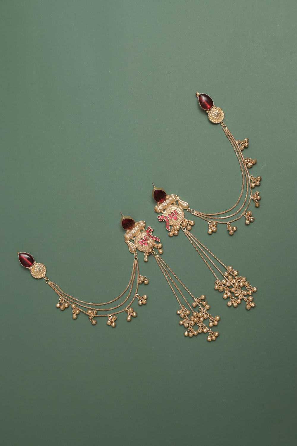 German Silver Earring with Cabochons & Hanging Beads