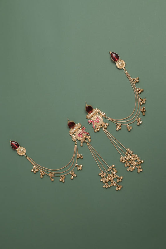 German Silver Earring with Cabochons & Hanging Beads