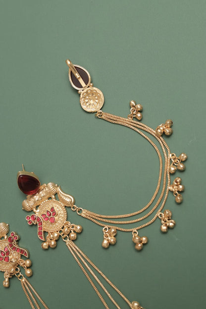 German Silver Earring with Cabochons & Hanging Beads